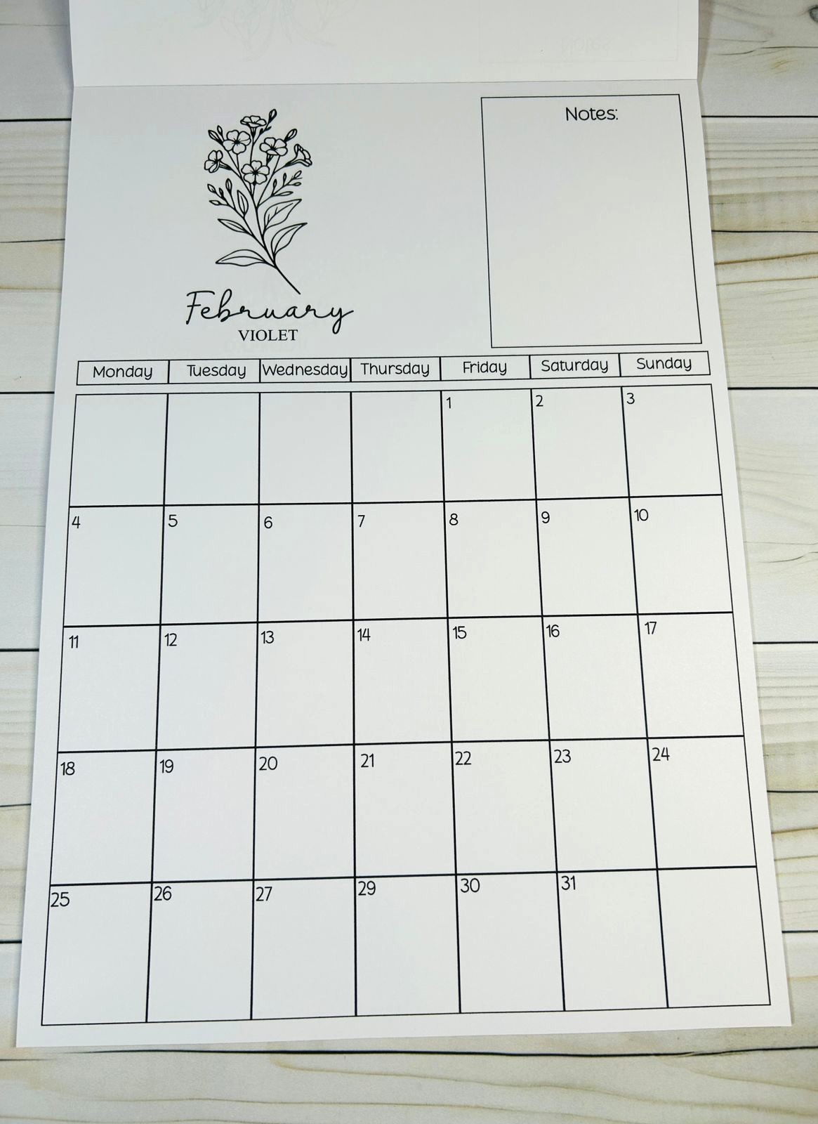 2027 Birth Flower A4 Tear-Off Calendar with Notes Section - Image 4