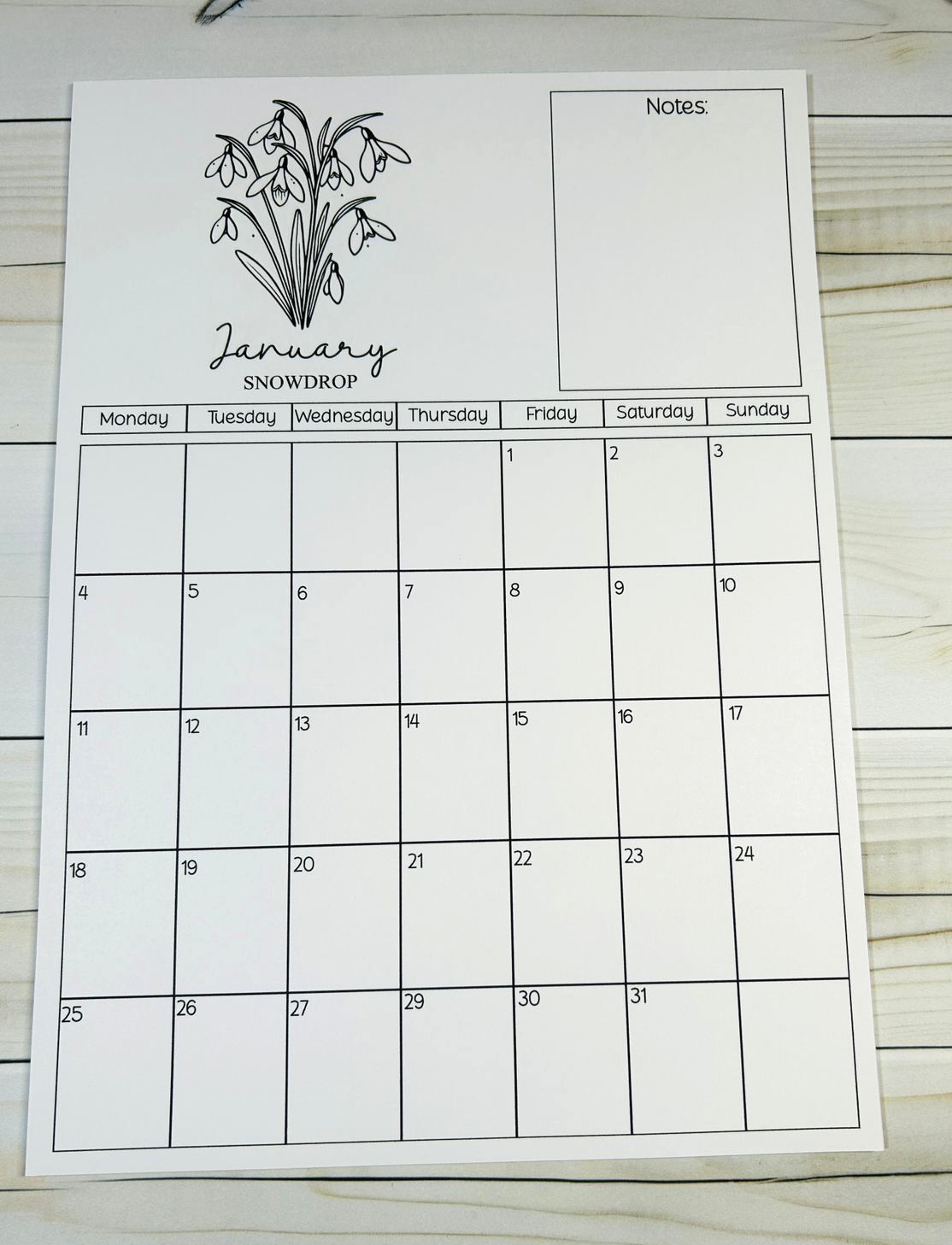 2027 Birth Flower A4 Tear-Off Calendar with Notes Section