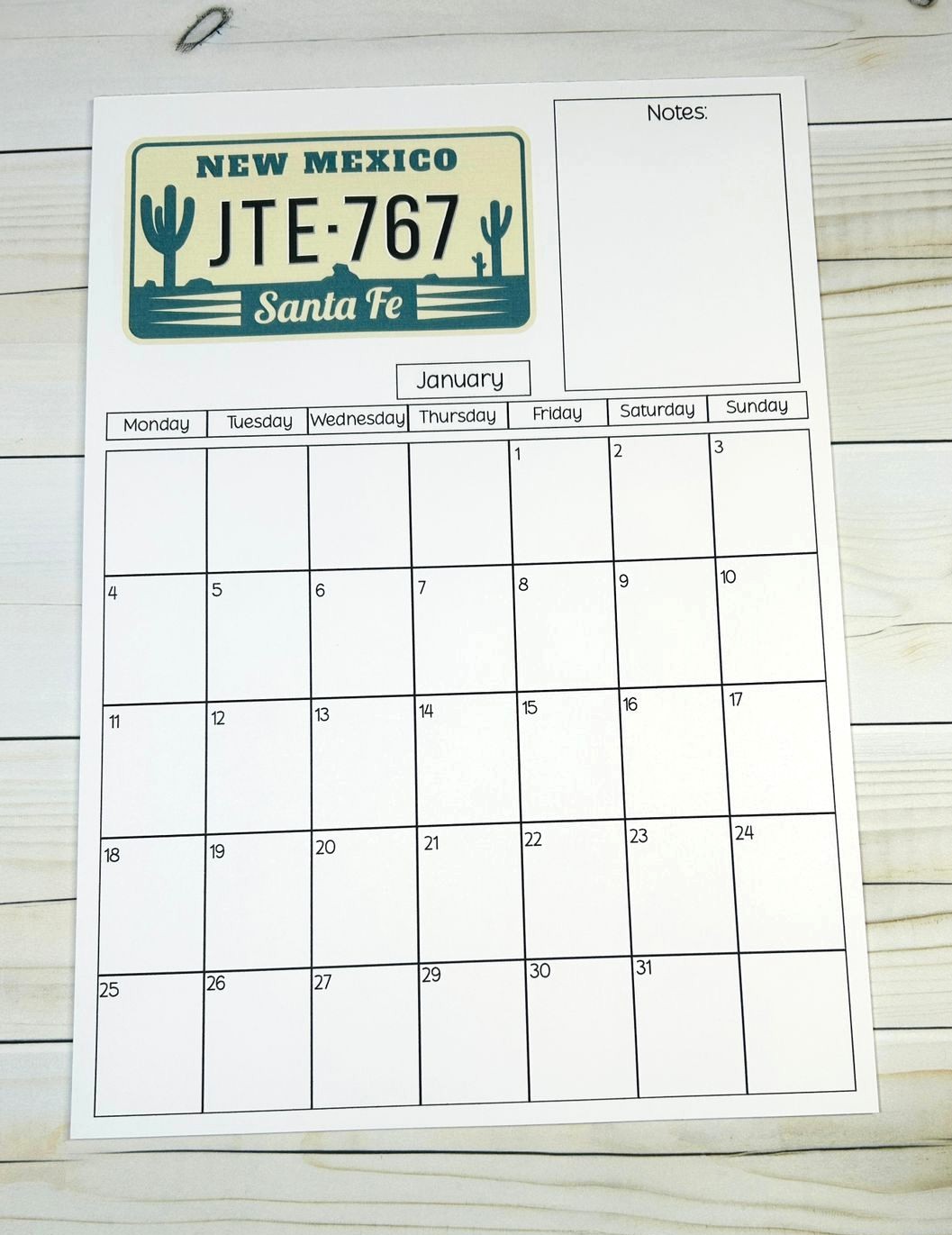 2027 Vintage License Plate A4 Tear-Off Calendar with Notes Section