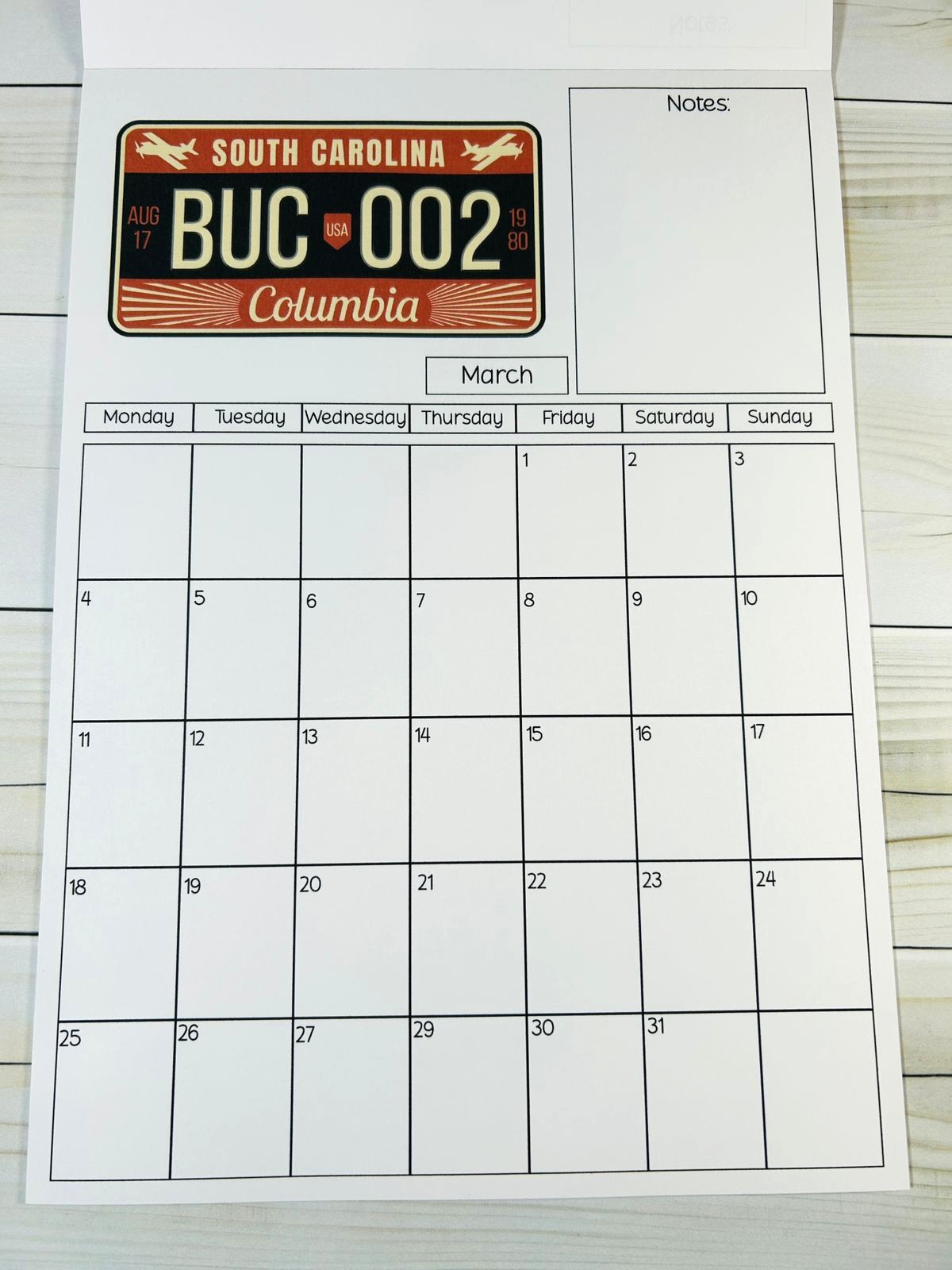 2027 Vintage License Plate A4 Tear-Off Calendar with Notes Section - Image 3